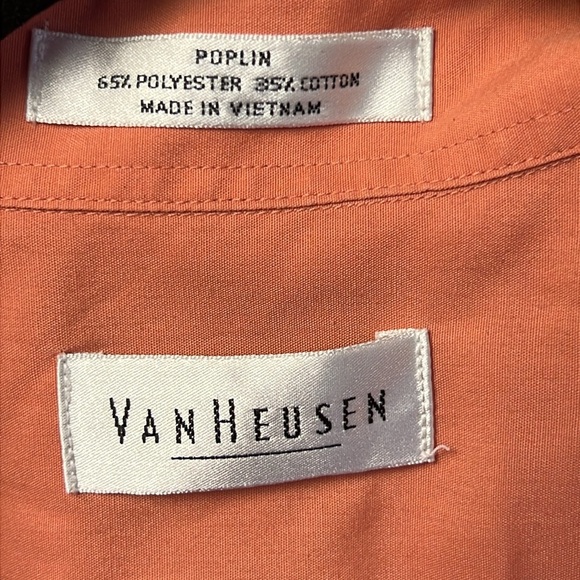 Van Heusen Poplin Mens Coral Button-Up Shirt 17 1/2 37/38 Tall Ling Sleeve Event - Picture 2 of 7
